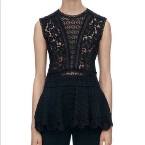 NWT Rebecca Taylor Womens Sz 2 Sleeveless Lace Mix Zip Black Top